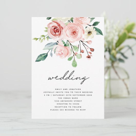 Moderne roze peach Florals QR Code Weddenschap Kaart (Staand voorkant)