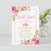 Moderne roze penseelscript Floral Gold Vrijgezelle Kaart (Staand voorkant)