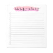 Moderne Roze Penseelstreek Gepersonaliseerde Check Notitieblok (Voorkant)