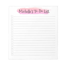 Moderne Roze Penseelstreek Gepersonaliseerde Check Notitieblok