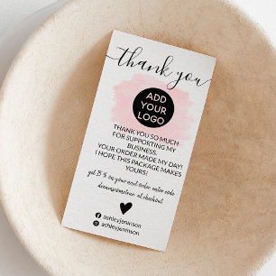 Moderne roze penseelstreek logo orde bedankt visitekaartje