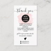 Moderne roze penseelstreek logo orde bedankt visitekaartje (Voorkant)