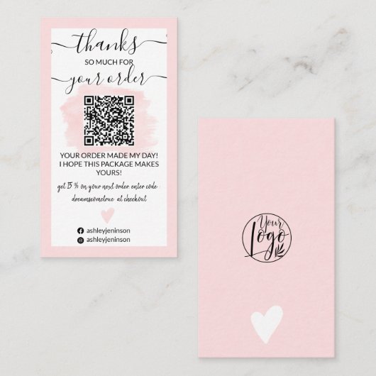 Moderne roze penseelstreek logo Qr-code bedankt Visitekaartje (Voorkant / Achterkant)