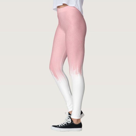 Moderne roze penseelstreken wit ontwerp leggings (Links)