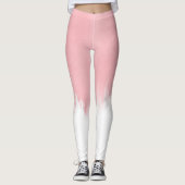 Moderne roze penseelstreken wit ontwerp leggings (Voorkant)