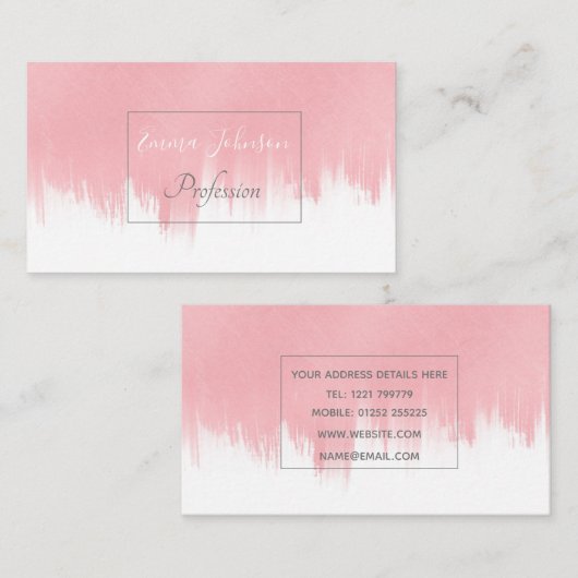 Moderne roze penseelstreken wit ontwerp visitekaartje (Voorkant / Achterkant)