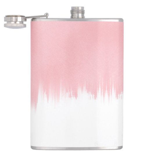 Moderne roze penseelstreken witte Design Heupfles (Geopend)