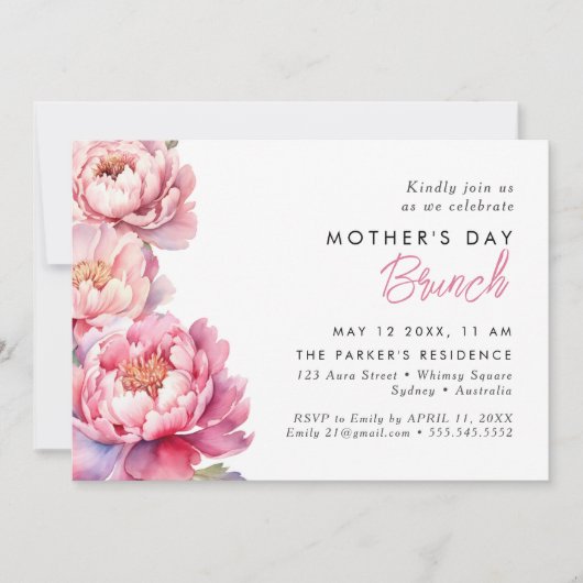 Moderne roze Peonies floral moederdag brunch Kaart (Voorkant)