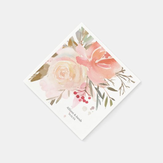 Moderne roze perzik bloemige bruiloft servetten (Hoek)