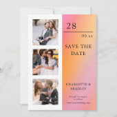 Moderne Roze Perzik Vier Foto Huwelijk Save The Date (Voorkant)