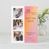 Moderne Roze Perzik Vier Foto Huwelijk Save The Date (Staand voorkant)