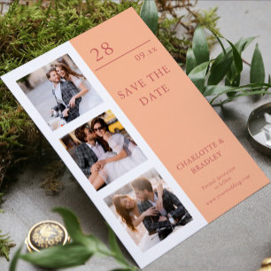 Moderne Roze Perzik Vier Foto Huwelijk Save The Date
