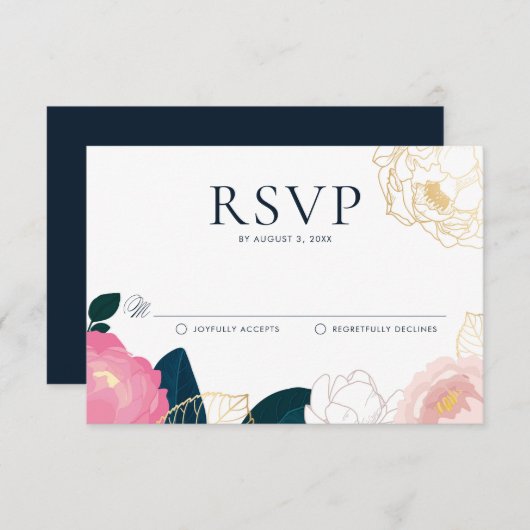 Moderne roze pinda's Gold Foil Weddenschap RSVP Informatiekaartje (Voorkant / Achterkant)