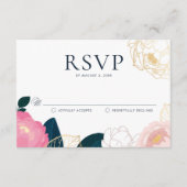 Moderne roze pinda's Gold Foil Weddenschap RSVP Informatiekaartje (Voorkant)
