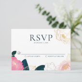Moderne roze pinda's Gold Foil Weddenschap RSVP Informatiekaartje (Staand voorkant)