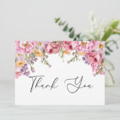 Moderne Roze Pioen Rozen Bruidsdouche Bedankkaart (Staand voorkant)