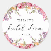 Moderne Roze Pioen Rozen Bruidsdouche Ronde Sticker (Voorkant)