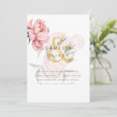 Moderne Roze Pioen Uitnodiging voor Trouwfeest met (Staand voorkant)