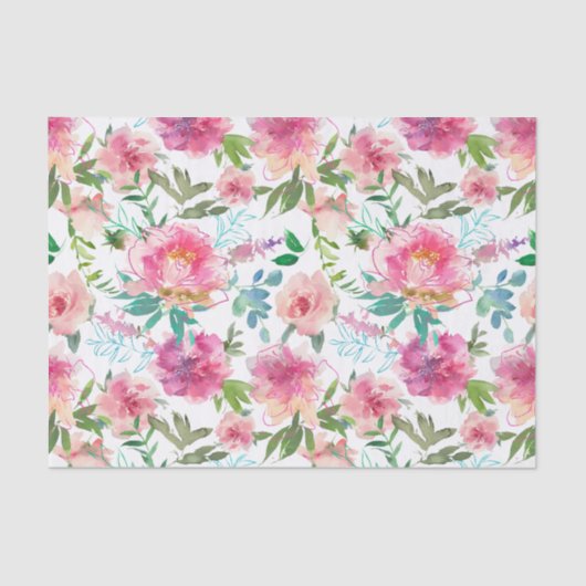 Moderne Roze Pioen Waterverf Bloemendecoupage Tissuepapier (Voorkant)