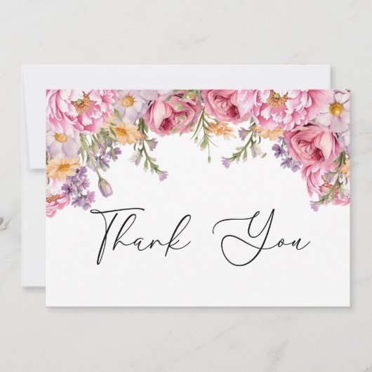 Moderne Roze Pioenrozen Bloemrijke Bruidsdouche Bedankkaart (Voorkant)