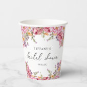 Moderne Roze Pioenrozen Bloemrijke Bruidsdouche Papieren Bekers (Voorkant)