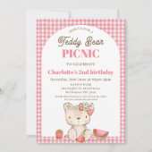 Moderne Roze Plaid Boog Teddy Bear Picnic Verjaard Kaart (Voorkant)