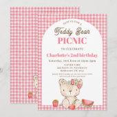 Moderne Roze Plaid Boog Teddy Bear Picnic Verjaard Kaart (Voorkant / Achterkant)