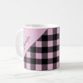 Moderne Roze Plaid Controleer Patroonnaam Koffiemok (Voorkant links)