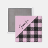 Moderne Roze Plaid Geruite Patroonnaam Magneet (Voorkant / Achterkant)
