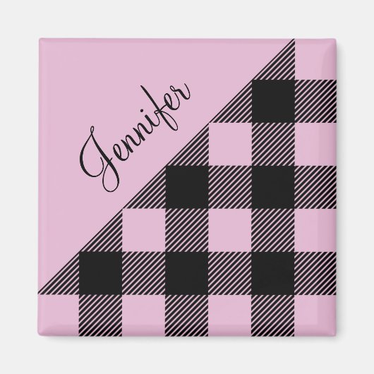 Moderne Roze Plaid Geruite Patroonnaam Magneet (Voorkant)