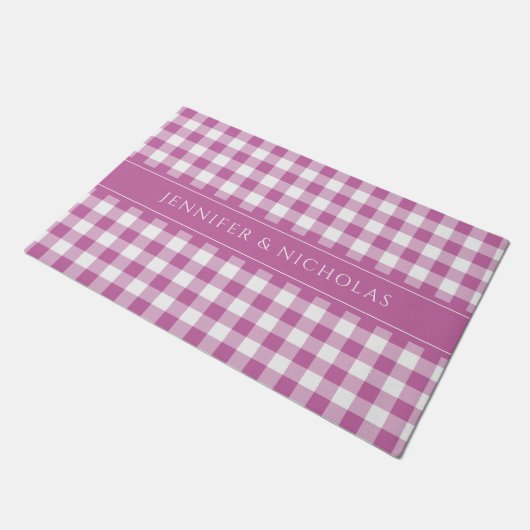 Moderne Roze Plaid Gingham naam Deurmat (Schuin)
