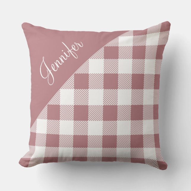 Moderne Roze Plaid Gingham Patroon Naam Kussen (Voorkant)