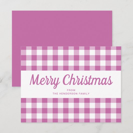 Moderne Roze Plaid Script Kerstmis Briefkaart (Voorkant / Achterkant)