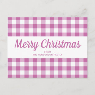 Moderne Roze Plaid Script Kerstmis Briefkaart