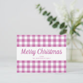 Moderne Roze Plaid Script Kerstmis Briefkaart (Staand voorkant)
