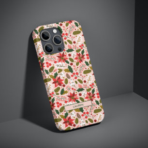Moderne roze Poinsettia Folk Botanische Naam Patro Case-Mate iPhone Case