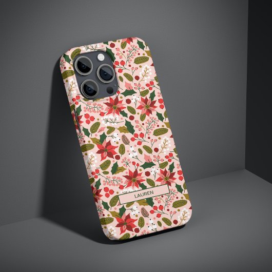 Moderne roze Poinsettia Folk Botanische Naam Patro Case-Mate iPhone Case