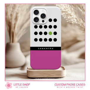 Moderne Roze Polka Dots Kleur Block Monogrammed iPhone 15 Case