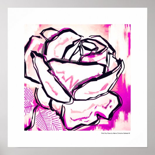 Moderne roze Pop Art Roos Waterverf schilderen Poster (Voorkant)