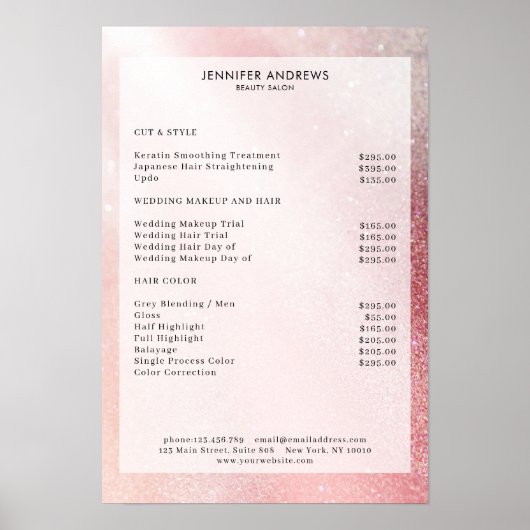 Moderne roze prijslijst voor zout poster (Voorkant)