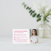 Moderne Roze Professionele Foto Visitekaartje (Staand voorkant)