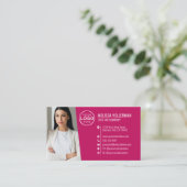 Moderne Roze Professionele QR Code Foto Logo Visitekaartje (Staand voorkant)