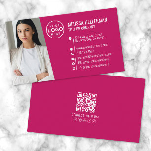 Moderne Roze Professionele QR Code Foto Logo Visitekaartje