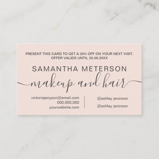 Moderne roze professionele typografie kortingskaartje (Achterkant)