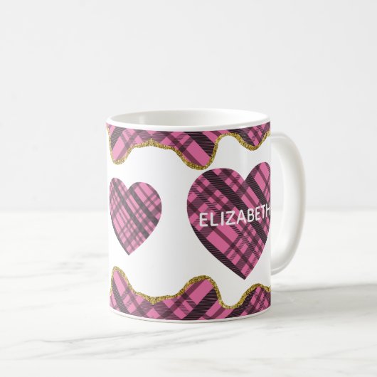 Moderne Roze Pset Love Heart Wife Name Koffiemok (Voorkant rechts)