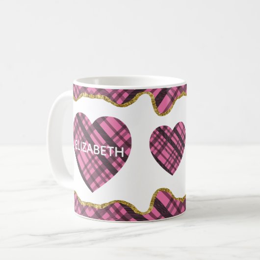 Moderne Roze Pset Love Heart Wife Name Koffiemok (Voorkant links)