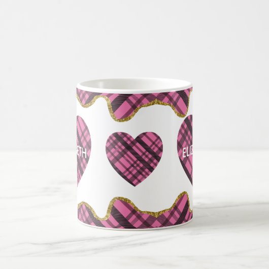 Moderne Roze Pset Love Heart Wife Name Koffiemok (Center)