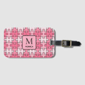 Moderne Roze Puzzel Stukken Monogram Bagagelabel (Voorkant (horizontaal))