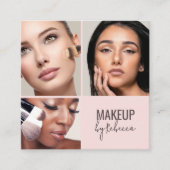 Moderne Roze QR Code 3 Foto Make-up Vierkante Visitekaartje (Voorkant)