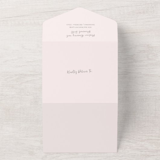 Moderne Roze QR Code Eenvoudige bruiloft All In One Uitnodiging (Buitenkant)